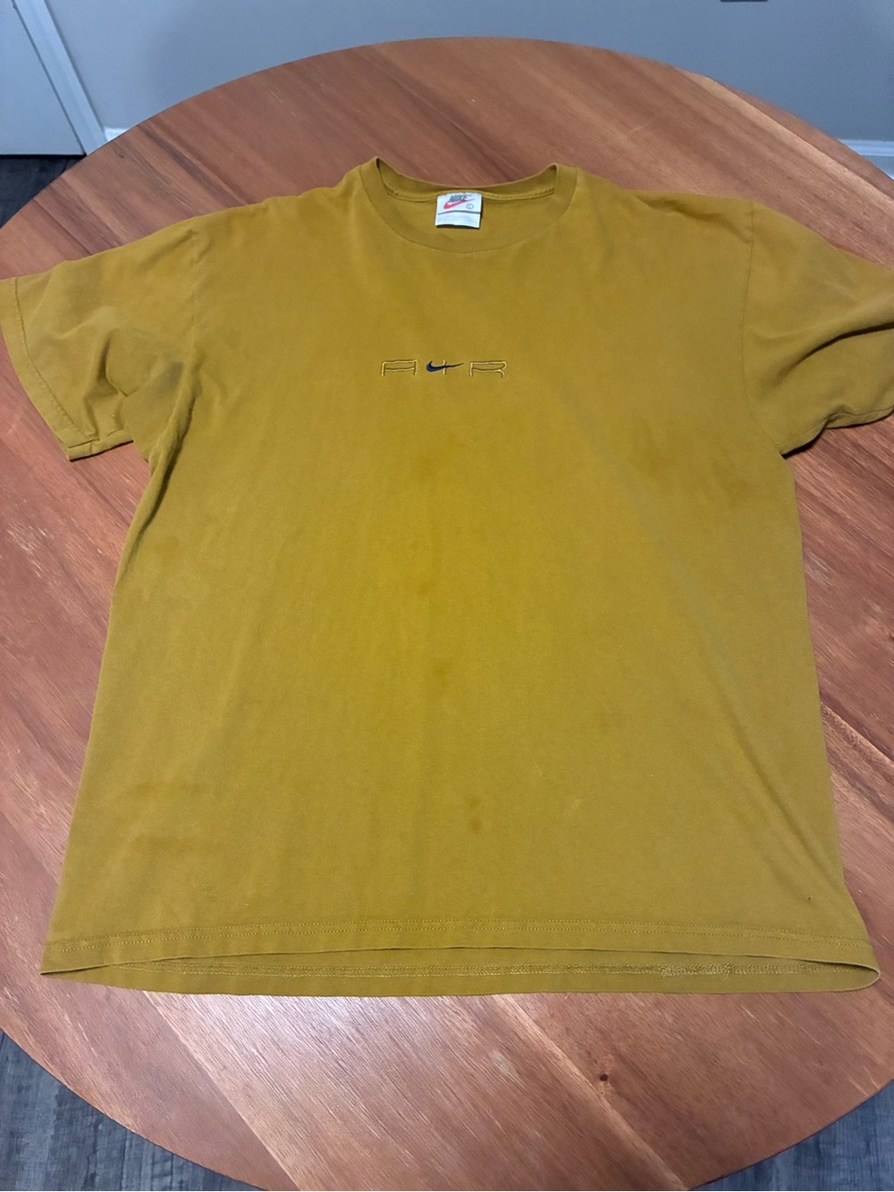 Vintage Nike Air Men's Mustard Yellow Center Swoosh T-Shirt- Made in the USA